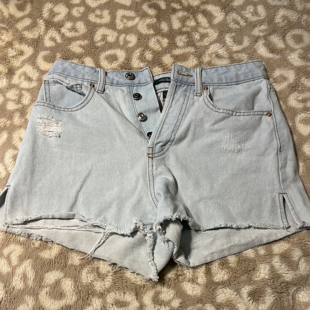 Light Blue Distressed Denim Shorts